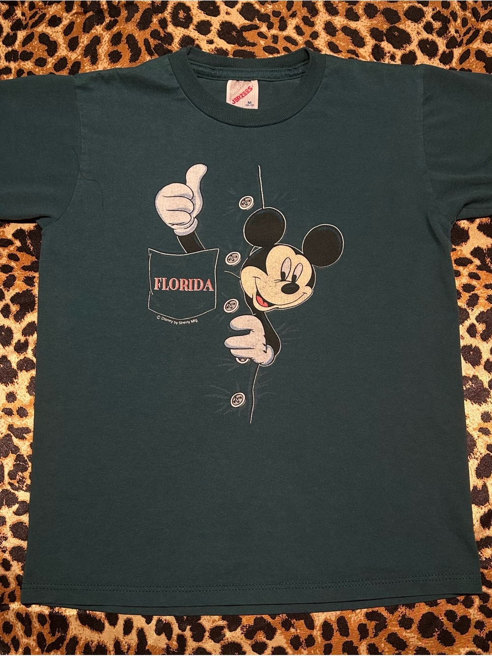 Vintage 90s Youth Dark Green Jerzees Disney Mickey Mouse Florida T-Shirt